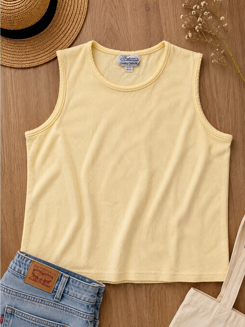 Vintage Tradition Country Collection Yellow Ribbed Tank Top XL Y2K Cottagecore